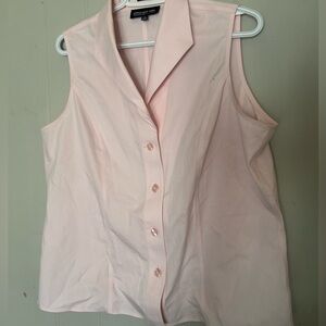 Jones New York Pink Sleeveless Button Front Blouse Size 14 Non-Iron Collared